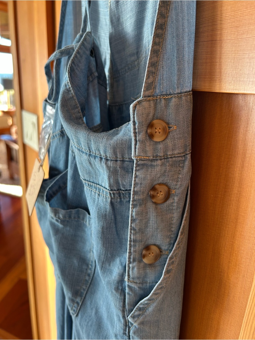 NEW w/ tags!
Blu Pepper Light Blue Wide-Leg Denim Jumpsuit with Spaghetti Straps - Picture 4 of 6